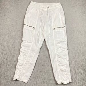 XCVI Ruched Capri Pants Women's Size XS White Drawstring Stretch Cotton Crop EUC